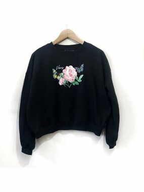 Vans Flower Butterfly Crop Sweatshirt Black Size Medium Oversized